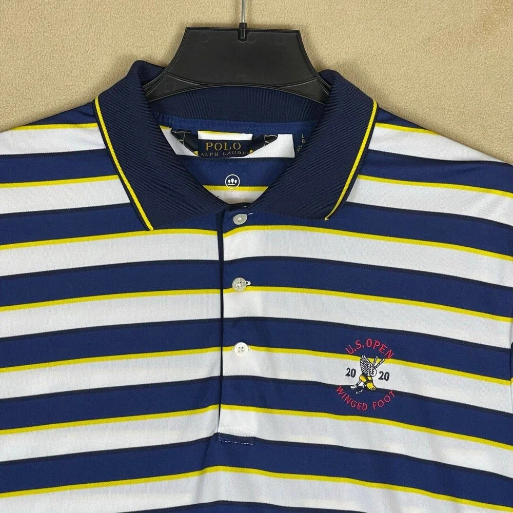 Polo Ralph Lauren Golf Shirt‎ Mens L Multicolor Striped Golf Tournament Logo